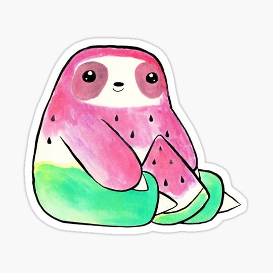 Discover Watermelon Watercolor Sloth