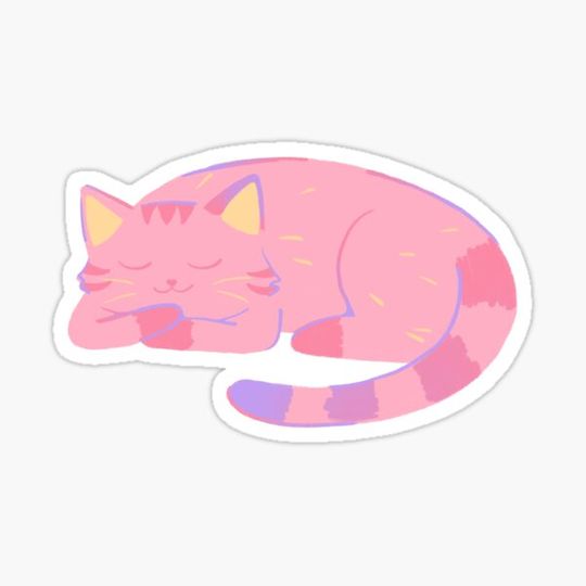 Discover Sleeping Cat Cartoon Illustration Design (Pink)