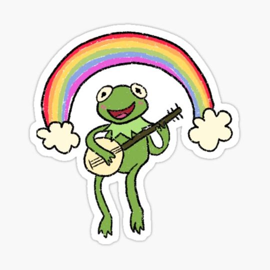 Discover frog with banjo under rainbow