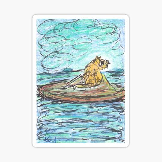 Discover Dog rowing boat through bay in the sea