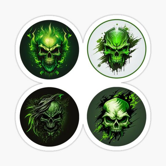 Discover Green Skulls Sticker Pack