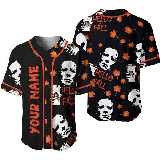 Discover Hello Fall Baseball Shirt, Michael Myers Baseball Shirt, Michael Myers Jersey, Horror Movie Shirt,  Horror Movie Halloween