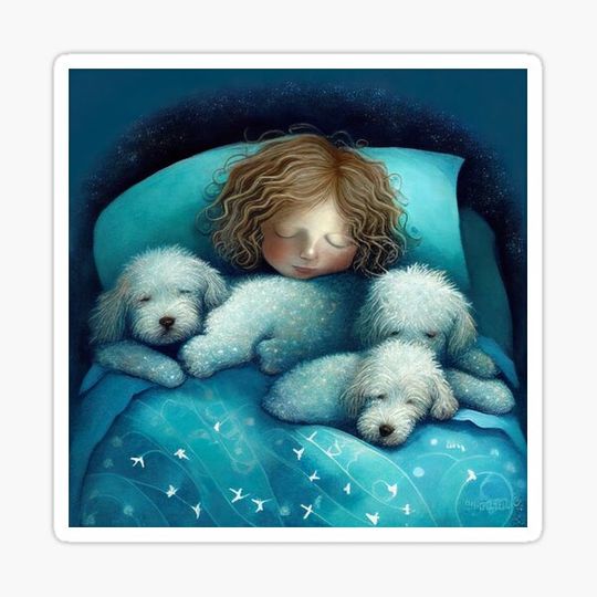Discover Young Child Cuddled up Sleeping in Bed with her 3 Dogs