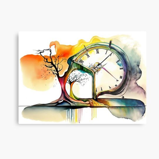 Discover Fluid Time: A Abstract Watercolor Reinterpretation of Salvador Dali's Iconic The Persistence Of Memory