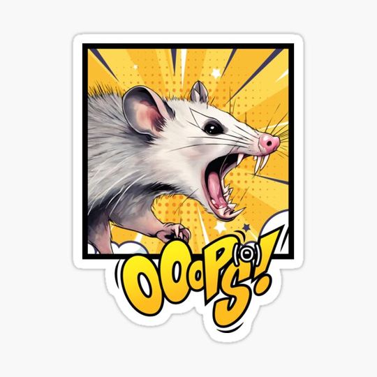 Discover screaming opossum, comic book style, trash panda