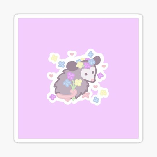 Discover lavender opossum baby with flower crown and bouquet