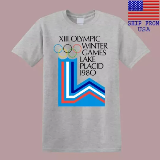 Discover Lake Placid 1980 Winter Olympics Men's Grey T-Shirt Size S-5XL