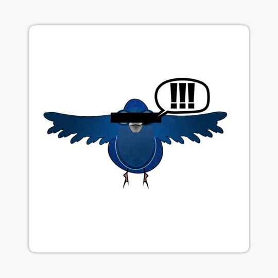 Discover Cartoon Anonymous Blue bird with expletives coming out of its beak.