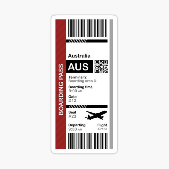 Discover Australia Boarding Pass Flight Destination Ticket