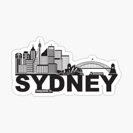 Discover Sydney Australia Sklyine Text Outline Black and White Illustration