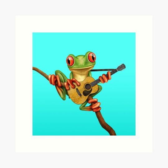 Discover Cute Green Tree Frog Playing the Acoustic Guitar