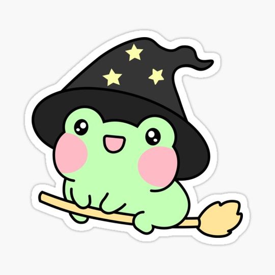 Discover Cute Witch Frog flying broom Halloween
