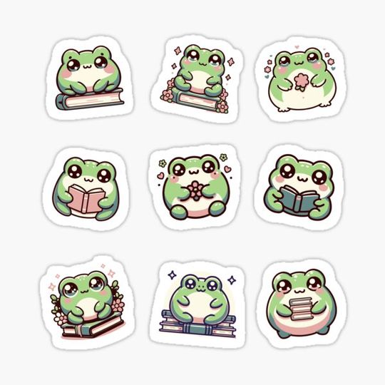 Discover Adorable Frog Reading Books Sticker Set