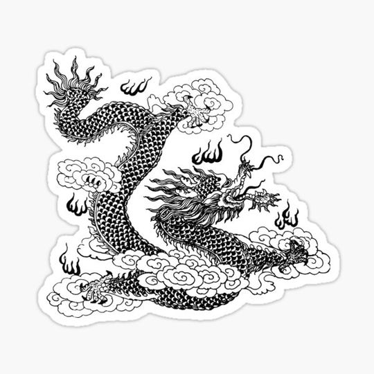 Asian Dragon Line Art