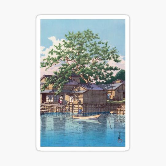Discover Kuri ferry crossing at Funabori by Kawase Hasui