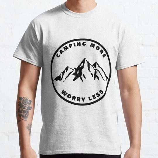 Discover camping t-shirt design: black and white outdoors design