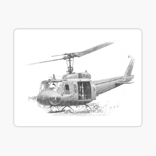 Discover Sketch/drawing of a UH-1 helicopter in Vietnam