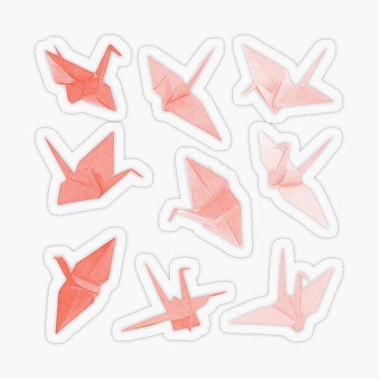 Discover Origami Paper Cranes ~ Colorful Pastel Transparent Sticker Sheet Bundle Pack ~ Collection Set 14~ Pink Coral Red Peach Orange