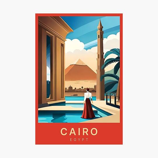Discover Cairo Egypt Pyramids Digital Art Illustration Travel Poster