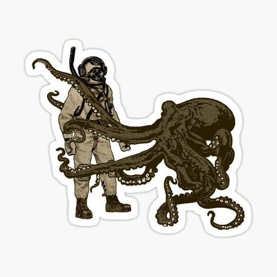 Discover Vintage Diver with Diving Helmet and an Octopus