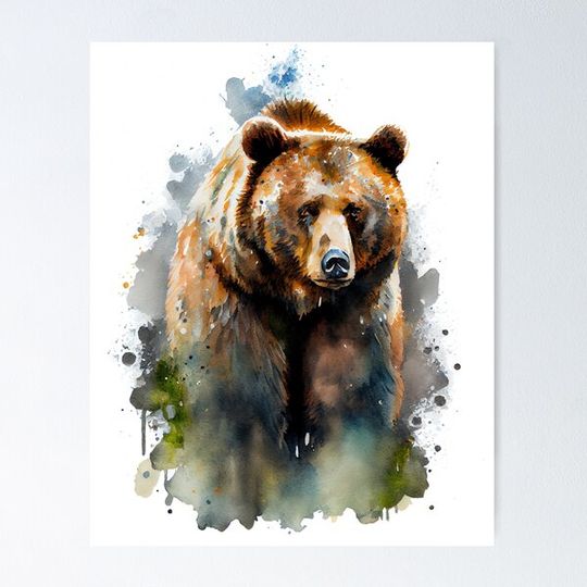 Discover Majestic Grizzly Bear Wildlife Collection - Watercolor Art | Digital Art