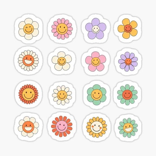 Cute Groovy flower cartoon characters, Happy Daisy