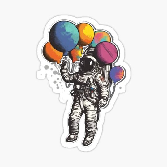 Discover astronaut holding colorful balloons design 2