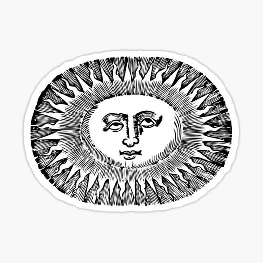 Discover celestial bored sun with face line drawing vintage rays