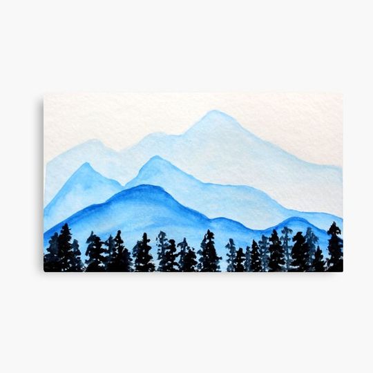 Discover Blue Forest Mountain Watercolor