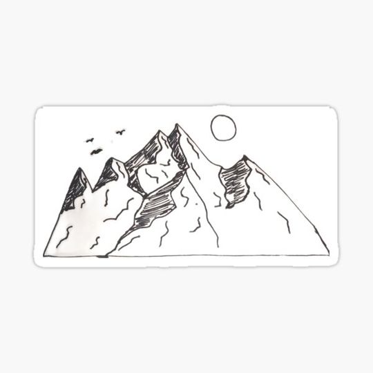 Discover Doodle Mountain Scene with birds and a sun