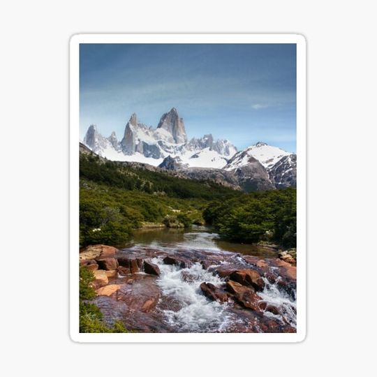 Discover Sunny Mountain Vista - Snowy Peaks, Forest, and River Scenery