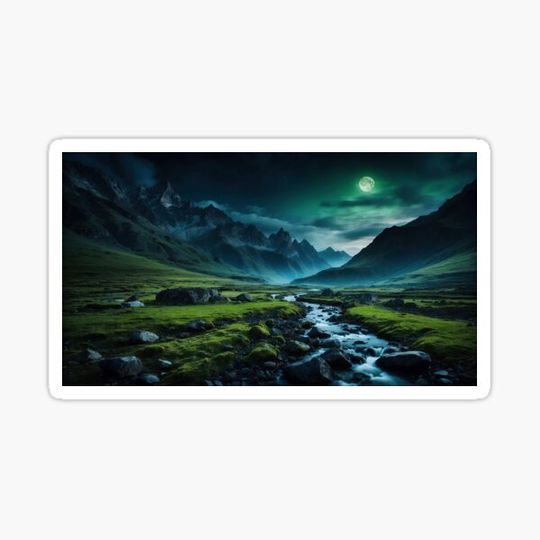 Discover Beautiful landscape with high mountain peaks next to a lake. Dark mode colors.