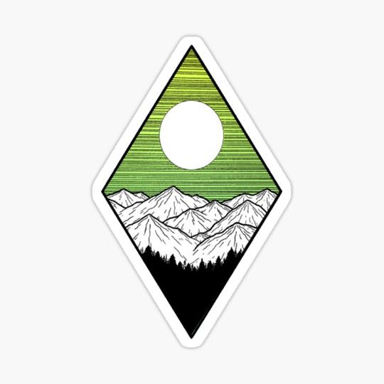 Discover Moon mountains green ombre ink print