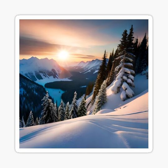 Discover Mountain and sunrise Captivating Snowy Peaks & Pristine Lake Landscape