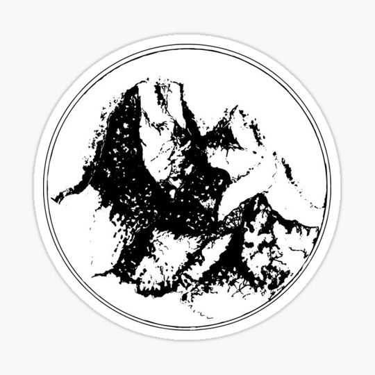 Discover High snowy rocky mountains. Drawing.