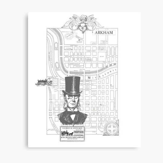 Discover Map of Arkham Massachusettes H.P. Lovecraft Cthulhu