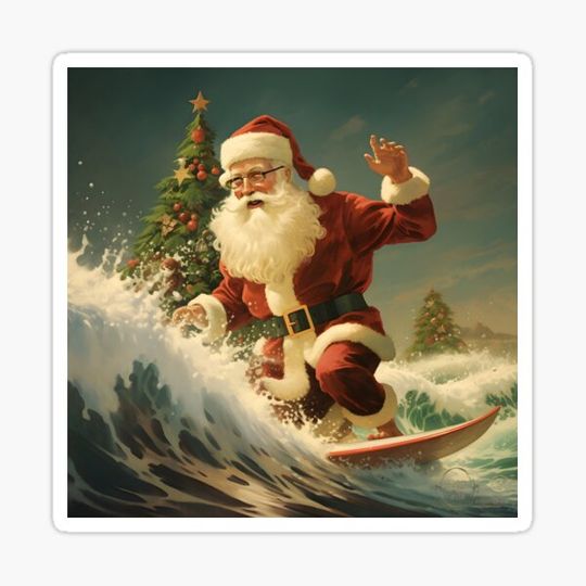 Discover surfing christmas santa claus holiday print