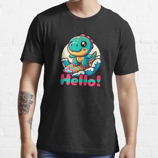 Discover Cute Kawaii Dinosaur Surfing Funny T-shirt
