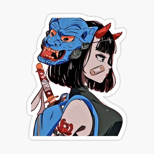 Discover Samurai girl with oni mask
