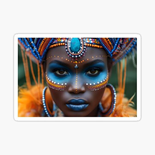 Discover Woman with vibrant tribal makeup and headwear