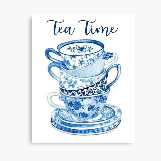 Discover Watercolor Tea Time Teacups-Blue