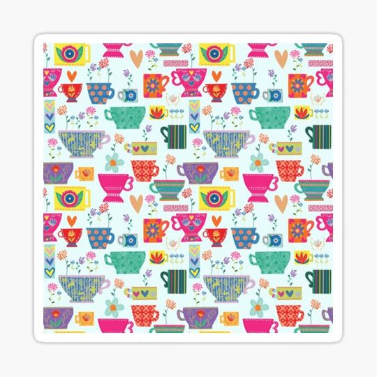 Discover Tea cups and flowers - medium - blue