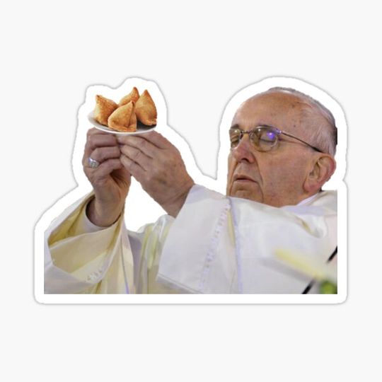 Discover Pope Francis holding samosa's