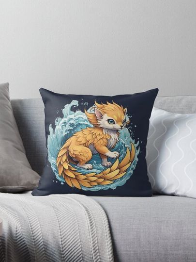 Discover Cute Japanese kitsune and sea wave