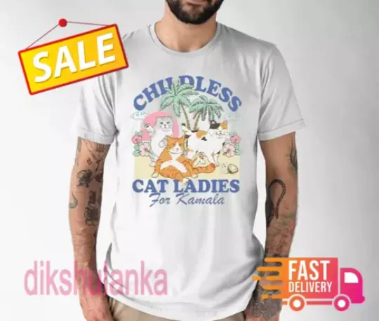 Discover Childless Cat Lady For Kamala Harris T-Shirt