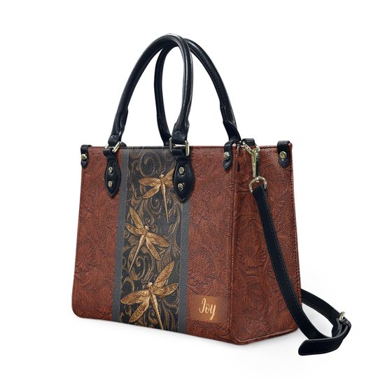 Discover Dragonfly Art Leather Bag, Dragonfly Handbag, Custom Leather Bag