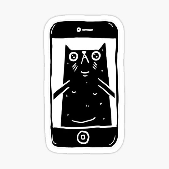 Discover Cat Taking A Selfie (White on Black)