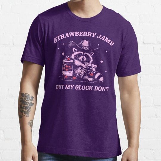 Discover Raccoon Shirt, Strawberry Jams But My Glock Dont, Funny Raccoon Shirt, Funny Meme T-Shirt, Y2K