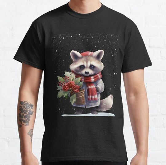 Discover Cute red flowers Raccoon Santa Hat Snow Christmas xmas