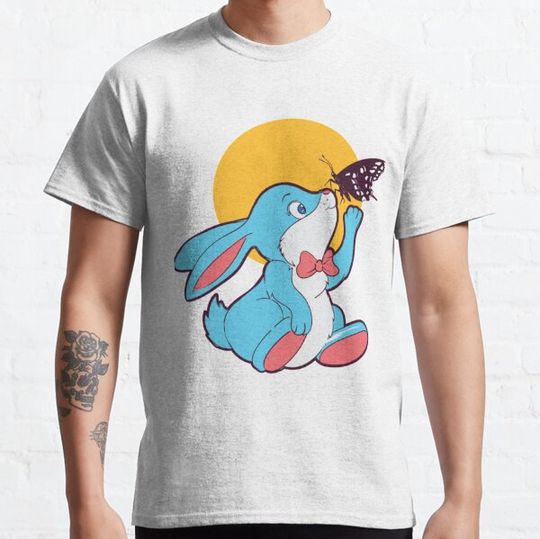Discover Cute Blue Bunny Playing With A Butterfly